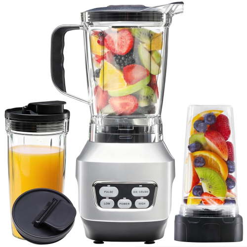 LIFERECORD Professional 1400W Countertop Blender, 60oz Powerful Blender for Smoothies, Ice Crushing, Frozen Fruits & Shakes with Portable Travel Cups, Silver