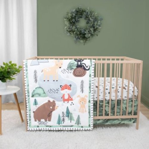 Peanutshell 3-Piece Woodland Camo Crib Bedding Set with Animal Print, Mountain Scene