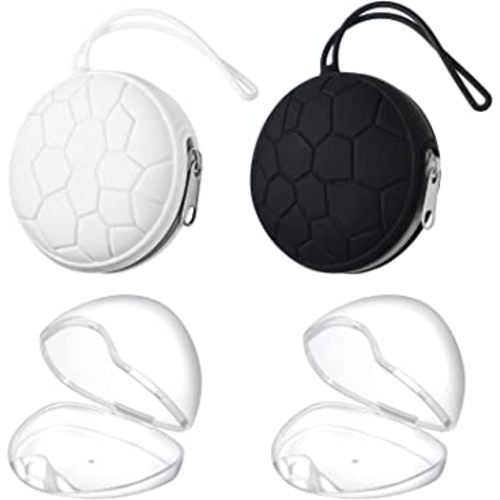 Nuanchu 4 Pieces Pacifier Holder Case Set 2 Silicone Portable Pacifier Case Cover Pouch for Diaper Bag with 2 Transparent BPA Free Pacifier Storage Container Box(Black, White)