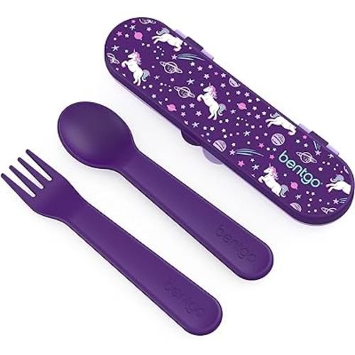 Bentgo® Kids Utensil Set - Reusable Plastic Fork, Spoon & Storage Case - BPA-Free Materials, Easy-Grip Handles, Dishwasher Safe - Ideal for School Lunch, Travel, & Outdoors (Unicorn)