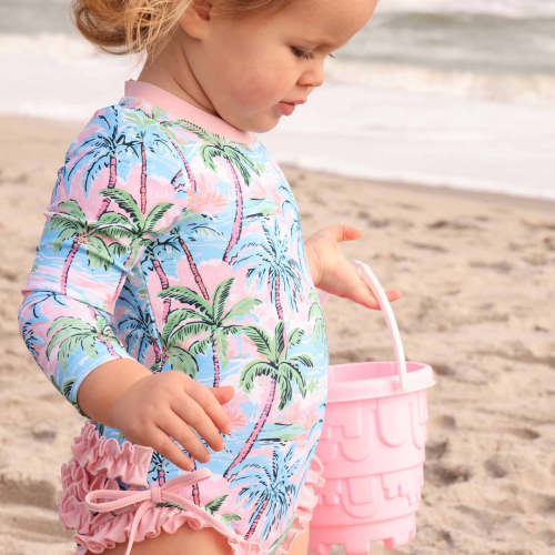 Long Sleeve Rash Guard With Ruffle Bottom | Pastel Palms
