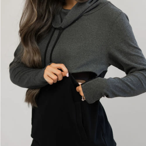 Nursing Sweatshirt Pullover - Colorblock Dark Gray