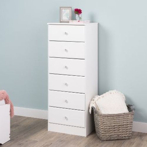 Astrid 6 Drawer Tall Chest White - Prepac: Transitional Style, Wood Composite, Spot Clean, Includes Anti-Tip Hardware