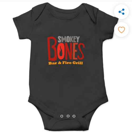 Smokey Bones Bar & Firee Grill Logo Resaturant Chain Onesies Kids's Short Sleeve Onesie NB (0-3M) Black sold by WORLD OF FOOD | SKU 143529622 | Printerval
