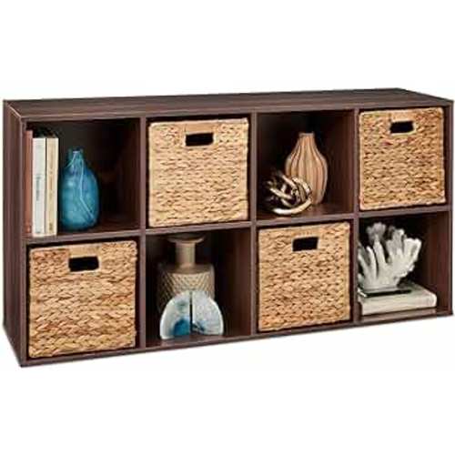 Best Choice Products 8-Cube Storage Organizer, 11in Shelf Opening, Bookcase, Display Shelf, Customizable w/ 3 Removable Back Panels – Walnut