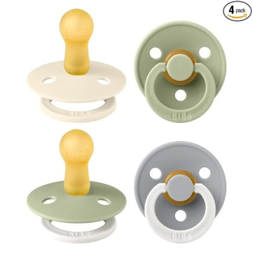 BIBS Color Pacifiers 4-Pack | BPA Free Soother Pacifier | Round Nipple | Natural Rubber Latex | Made in Europe | Size 6-18 Months | Sage Glow Mix