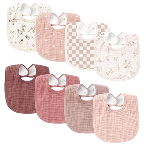 Konssy Muslin Baby Bibs 8 Pack Baby Bandana Drool Bibs Cotton for Unisex Boys and Girls, Soft Absorbent Set for Teething and Drooling