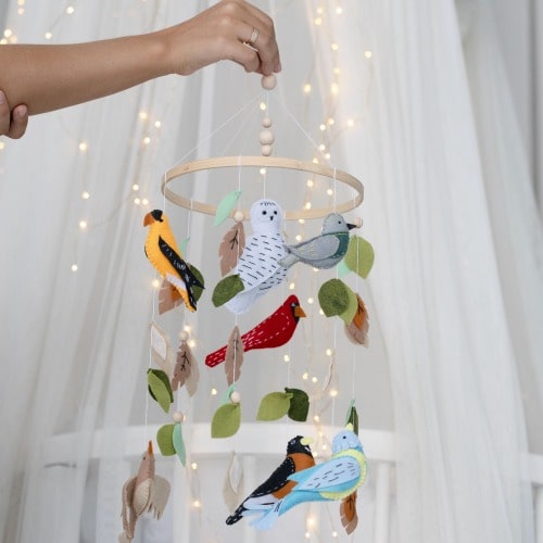 Bird Baby Mobile, Woodland Nursery Mobile, Felt Animal Mobile, Forest Theme Baby Mobile, Nature Nursery Decor, Gender Neutral Mobile