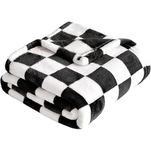 Yurhap Checkered Baby Blanket Fleece Baby Blankets for Boys Girls, Ultra Soft Cozy Fluffy Infant Toddler Newborn Receiving Blankets for Crib Stroller, 30''x40'', Black