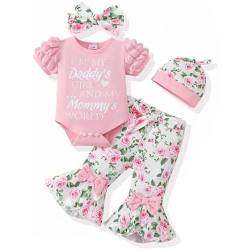Newborn Baby Girl Clothes Outfits Infant Clothing Ruffle Romper Top Floral Pants Outfit Sets for Baby Girls 0-18M
