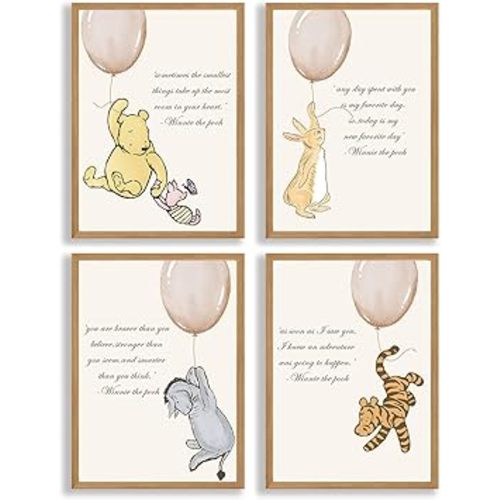 ZsaTuiy 4PCS Nursary Baby Syuff -Winnie Nursery Decor Posters - Pooh Wall Decor, Winnie Baby Shower Decor,Room Decor, Classic the Pooh Decorations