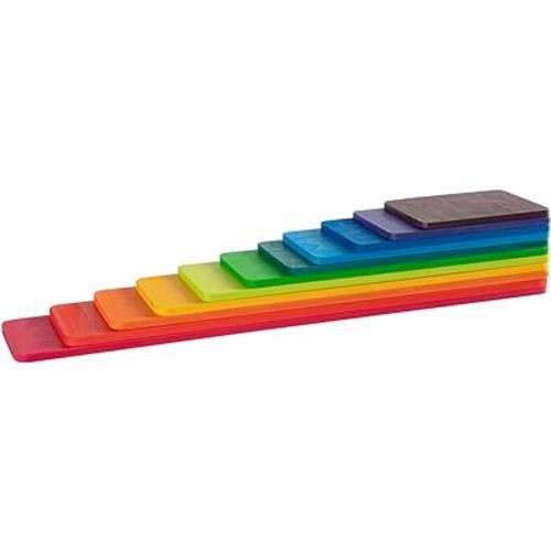 Wooden Rainbow Rectangle Stacker Toys, Building Blocks Board Set for Kids, 11Pcs Stacking Puzzle, Learning Creative Thinking Toys