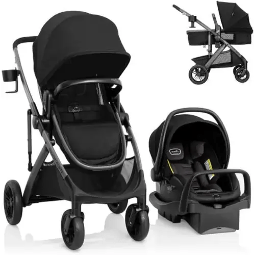 Evenflo Pivot Suite Travel System with LiteMax Infant Car Seat with Anti-Rebound Bar Dunloe Black