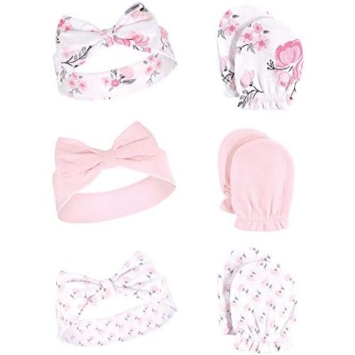 Hudson Baby Baby Girls' Cotton Headband and Scratch Mitten Set