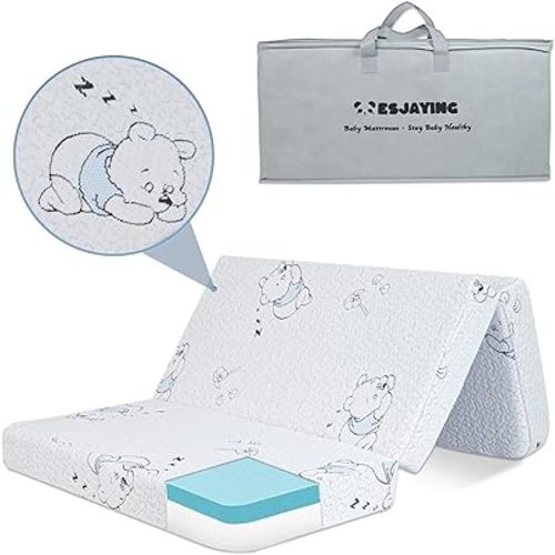 Trifold Pack and Play Mattress Pad, 38"x 26" Portable Baby Mattress for Pack N Play with Breathable Washable Cover, Gel Memory Foam Pack N Play Mattresses Topper Travel with Carry Bag