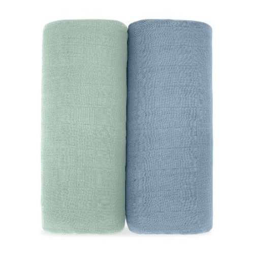 Muslin Swaddle Blankets Neutral Receiving Blanket For Boys And Girls By Comfy Cubs, Color: Pacific blue and fern, Size: pack of 2