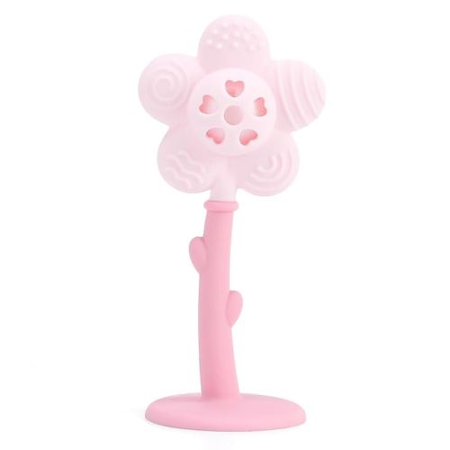 2 in 1 Sunflower Teether and Rattle Toy for Babies, 0-36 Months, BPA Free (Pink)