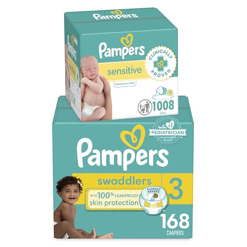 Pampers Swaddlers Disposable Baby Diapers Size 3, 168 Count with Sensitive Water Based Baby Wipes 12 Flip-Top Packs (1008 Wipes Total)