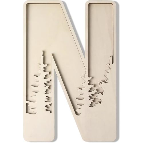 Woodland Layered Wooden Letters 12 Inch, Boho Large Wooden Name Signs for Nursery Big Paintable Wooden Letter N Cutout Wood Forest Letters Alphabet for Wall Decor Baby Name Kids Room Wall Art