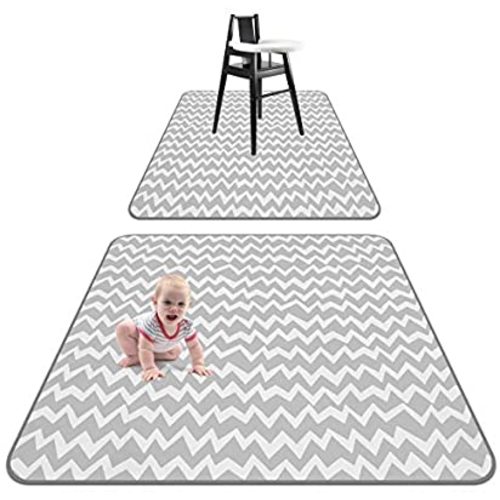 Waterproof Baby Splat Mat for Under High Chair, Washable Splat Mat for Floor, Table, Art, Crafts, Playtime, Food Catcher Protect Floor from Mealtime Messes, High Chair Mat 42” Gray Chevron (2 Pack)