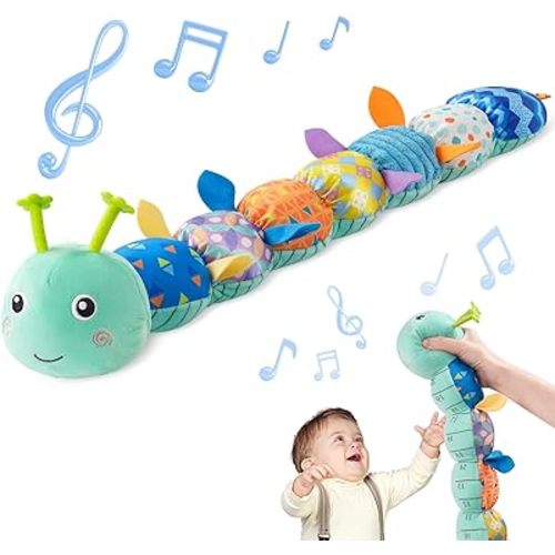 Sumobaby Baby Toys Musical Caterpillar, Stuffed Animal Activity Soft Toys with Teether,Multi-Sensory Crinkle, Rattle and Textures, for Tummy Time Baby Toys 0 to 12 Months Boys,Girls,Caterpillar(Blue)