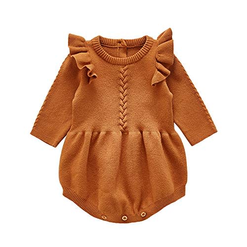 IMEKIS Newborn Baby Girl Sweater Romper Knit Fall Outfit Ruffles Long Sleeve Bodysuit Winter Birthday Photo Shoot