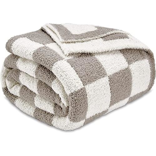 CozeCube Checkered Blanket, Ultra Soft Cozy Grey and White Throw Blanket, Warm Cozy Knit Fuzzy Plush Checkerboard Throw for Couch Bed Sofa, 60"x80"