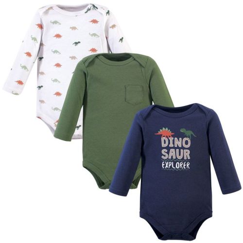 Hudson Baby Infant Boy Cotton Long-sleeve Bodysuits 3pk, Dinosaur Explorer, 9-12 Months