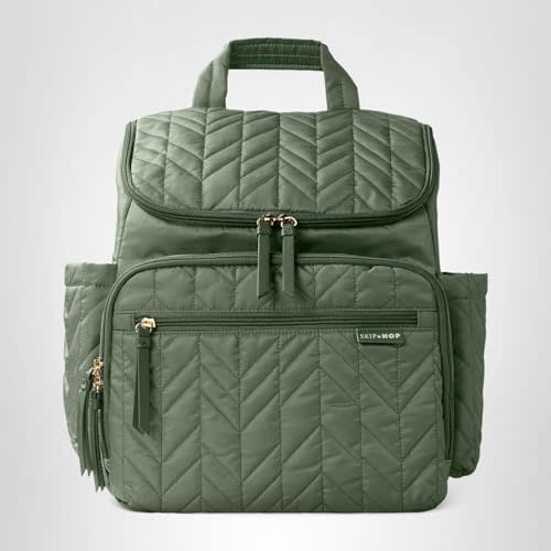 Skip Hop Diaper Bag Backpack: Forma, Multi-Function Baby Travel Bag with Changing Pad & Stroller Attachment, Sage