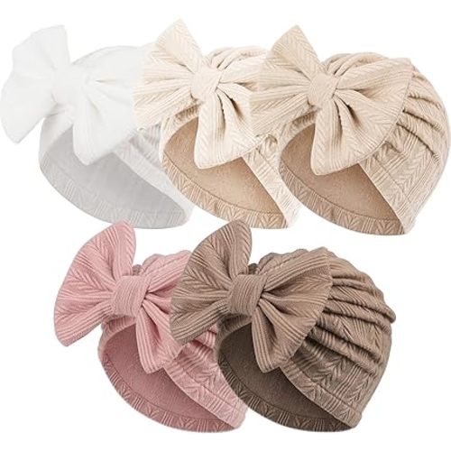 5 Pcs Newborn Baby Turban Hats Big Bow Baby Girl Hats Infant Beanie Warm Toddler Cap for Baby Girls Kids 3-12 Month