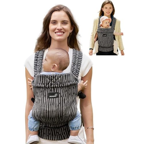 GROWNSY Baby Carrier Newborn to Toddler, Lightweight Ergonomic 7-44 lbs Newborn Carrier with Head Support, Easy to Wear Hands Free Infant Carrier for 0-36 Months, Black Flow Stripe