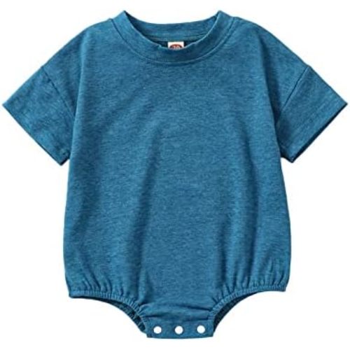 Newborn Baby Boy Girl Neutral Clothes Plain Cotton Bubble Romper Solid Short Sleeve Bodysuit Summer Outfit