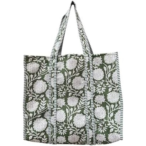 Quilted Cotton Hand printed Reversible Large multicolor cotton Tote Bag,Indian Handmade Block Printed Tote Bag Women Handbag