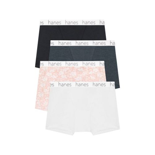 Hanes Premium Women's 4pk Boyfriend Cotton Stretch Boxer Briefs - Color May Vary M: Tagless Knit Underwear