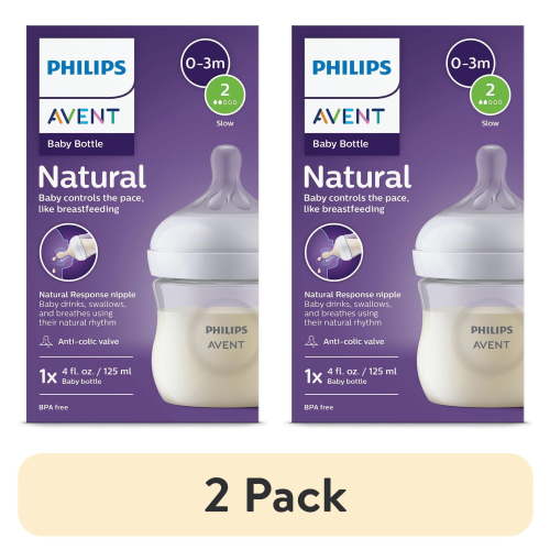 (2 pack) Philips Avent Natural Baby Bottle with Natural Response Nipple (Slow Flow, Flow 2), SCY900/91