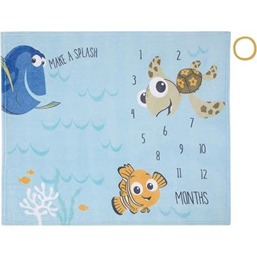 Disney Finding Nemo Blue Make a Splash Super Soft Photo Op Milestone Baby Blanket