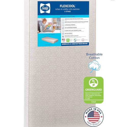 Sealy Flex Cool Breathable Hypoallergenic 2-Stage Dual Firm Waterproof Baby Crib Mattress