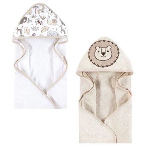 Hudson Baby Infant Cotton Poly Animal Face Hooded Towel, Neutral Safari, One Size