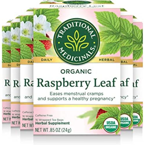 Traditional Medicinals Tea, Organic Raspberry Leaf, Eases Menstrual Cramps, Supports a Healthy Pregnancy, 96 Tea Bags (6 Pack)