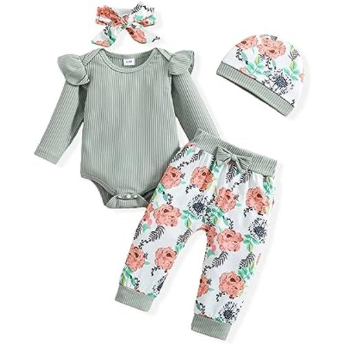 Baby Girl Clothes Infant Girl Newborn Outfit Romper Fall Winter Pants Set Cute Hat Headband for Baby Girls