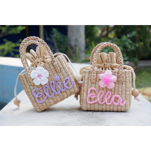 kids purse, monogram kids bag, girls mini purse, personalized straw bag