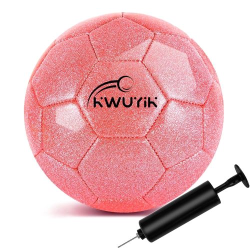Size 3 4 5 Glitter Pink Gold Purple Soccer Ball Set with Pump Youth Soccer Ball for Kids Aged 4-6 6-8 8-12 Toddler Soccer Ball Soft Training Ball Practice for Teens Children Adults Boys Girls