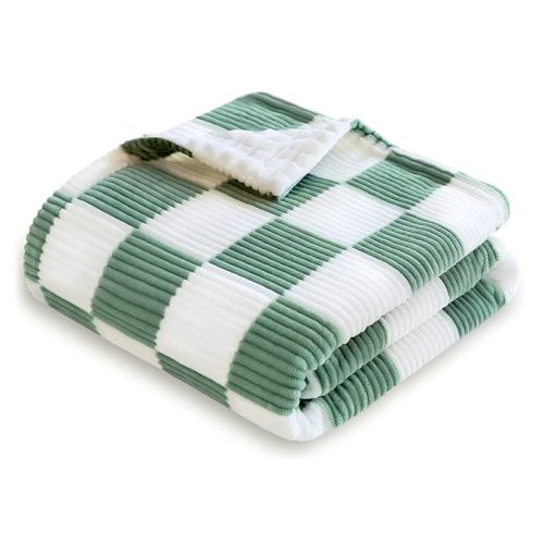 HOMRITAR Checkered Baby Blanket for Boys Sage Green Comfy Durable Corduroy Toddler Blankets with Double Layer 3D Square Grid Backing, Reversible Lightweight Bed Blanket for Infant Newborn 30 x 40 Inch