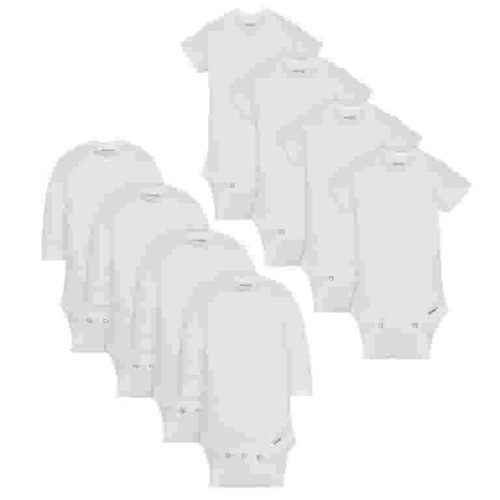 8-Pack Baby Neutral White Bodysuits Short Sleeve and Long Sleeve