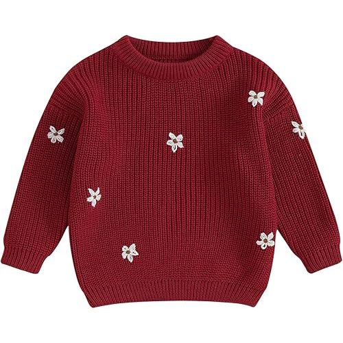 Baby Girl Toddler Knit Sweater Winter Clothes Cute Flower Crewneck Long Sleeve Pullover Newborn Infant Warm Tops