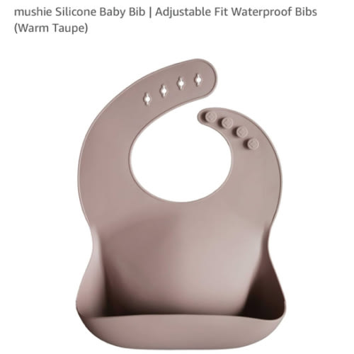 mushie Silicone Baby Bib | Adjustable Fit Waterproof Bibs (Warm Taupe)