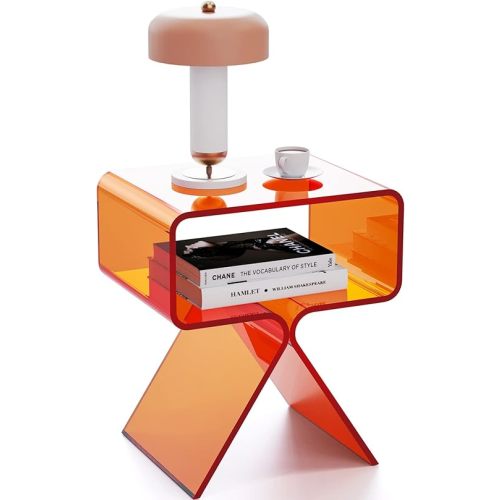 Acrylic Nightstand Side Table Modern Design Clear Home Decor Display End Table for Living Room (Orange)