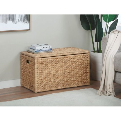 Ved Heavy-duty Water Hyacinth Wicker Storage Trunk with Metal Frame