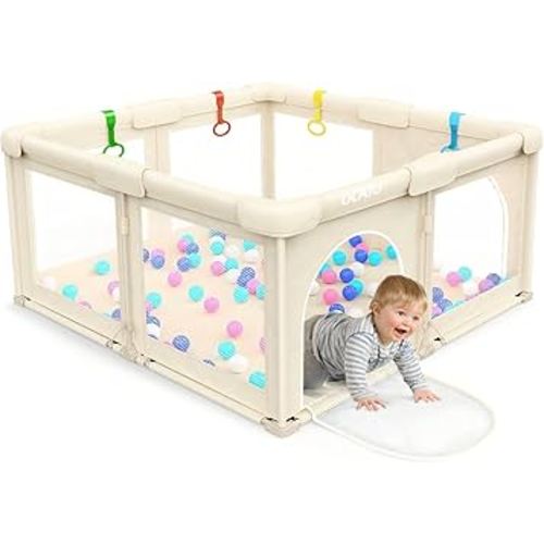 OCATO Baby Foldable Playpen: Playpen for Babies and Toddlers Baby Play Pen Gate Portable Playpen Fence Indoor Outdoor Kids Safety Area Travel Play Yard Babies Essentials Pack n Plays (50" × 50")