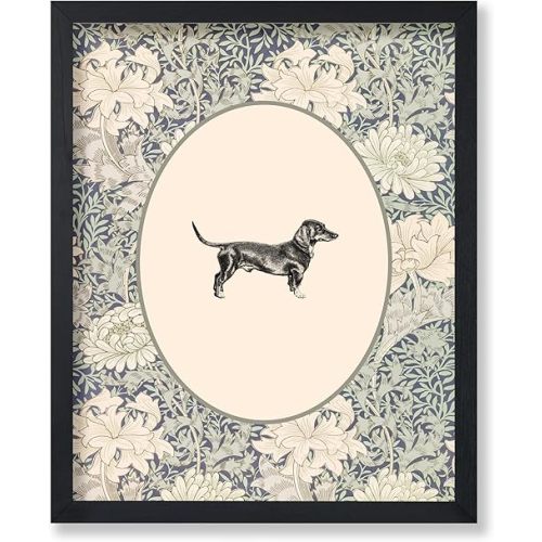 Poster Master Vintage Dachshunds Poster - Retro Weiner Dog Print - Dog Art - Floral Art - Flower Art - Animal Art - Chic Boho Art - Aesthetic Kid's Room or Nursery Wall Decor - 8x10 UNFRAMED Wall Art